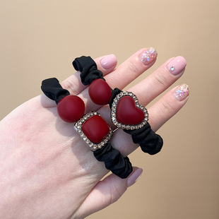 苏小北红色宝石爱心扎头绳女发圈高级感发绳2025新款高马尾橡皮筋