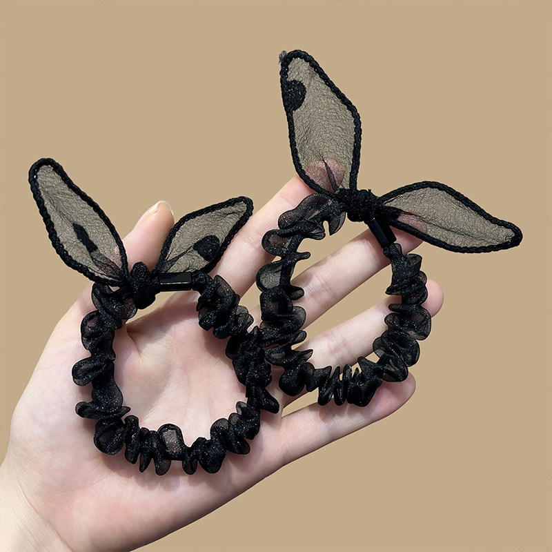 苏小北黑色蕾丝兔耳小肠发圈女2025新款丸子头扎头绳高弹力橡皮筋,饰品/流行首饰/时尚饰品新,发饰,淘宝优惠券,粉丝福利购,淘宝优惠卷