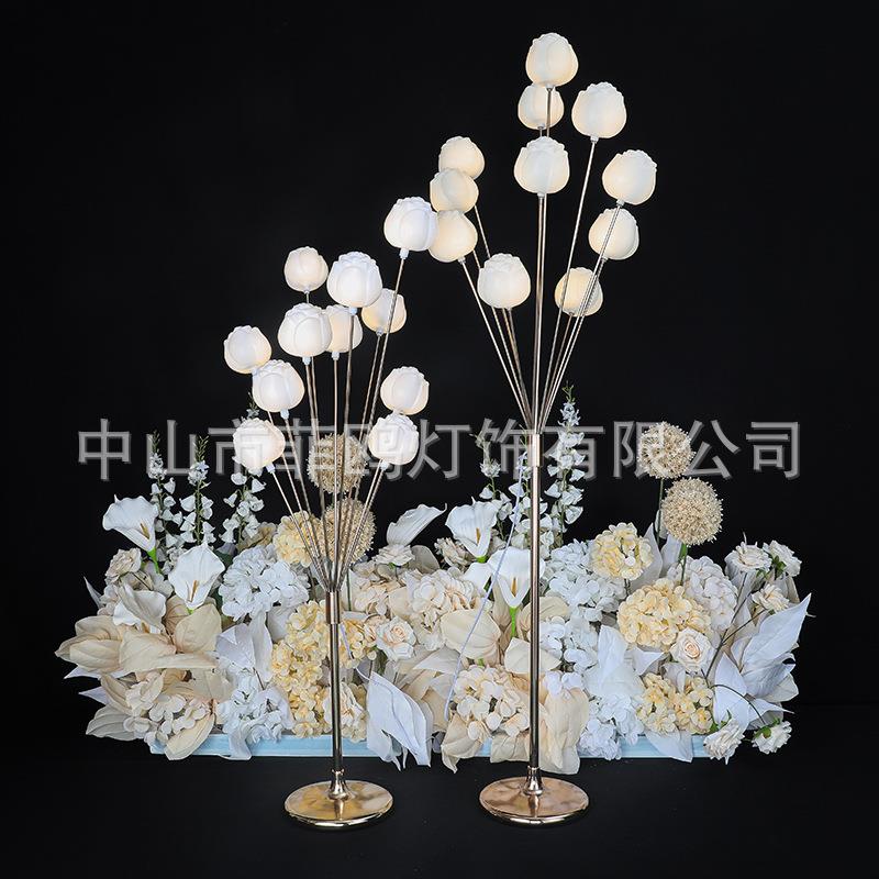 新款婚庆道具电镀玫瑰花蕾路引婚礼布置装饰奶白泡泡发光路引灯