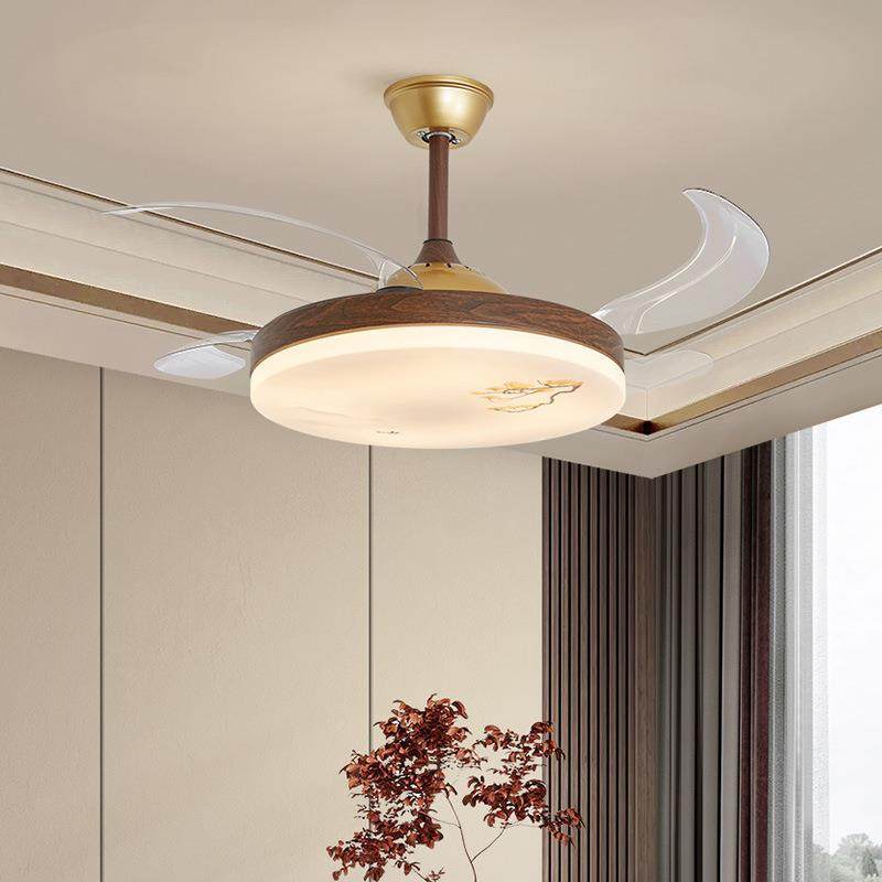 新中式风扇灯餐厅吊扇灯静音隐形饭厅吊灯禅意主卧房间电扇一体灯