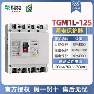 天正漏电保护断路器TGM1L 3N300A三相四线100A125A塑壳漏保 125L