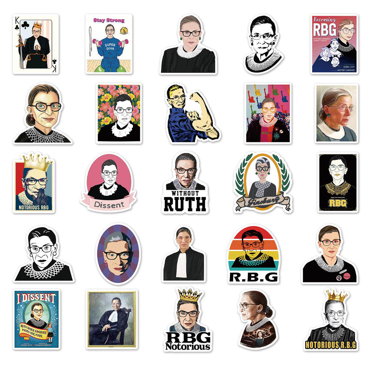 51张美剧女大法官金斯伯格个性卡通创意行李箱滑板车冰箱文具贴纸