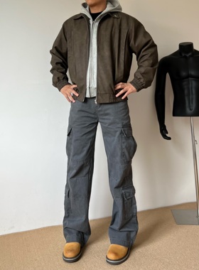 黑熊美式高街硬挺多口袋工装裤水洗做旧痞帅显瘦直筒牛仔裤男3272