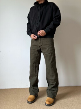 黑熊美式“苔藓绿”伐木裤复古高街vibe工装裤直筒修身牛仔裤0055