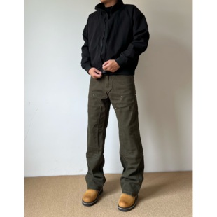 复古高街vibe工装 伐木裤 裤 直筒修身 0055 黑熊美式 牛仔裤 苔藓绿