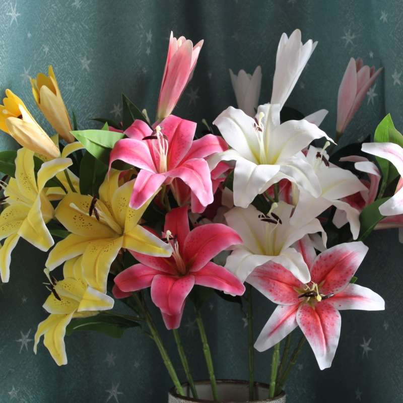 仿真花3D胶片百合花高级感逼真假花束家居酒店婚庆装饰用花人造花