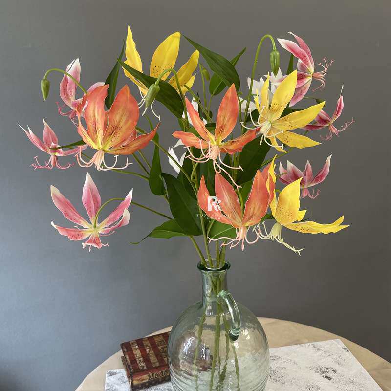3D打印仿真火焰百合花婚礼插花装饰假花嘉兰百合室内摆放婚庆花艺