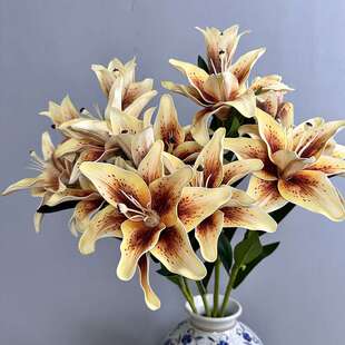 重瓣百合 EVA重瓣百合花 复古3头油画百合花渐变高级感仿真假花