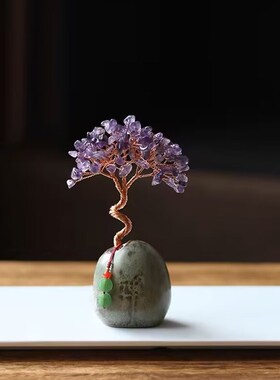 复古发财树桌面摆件创意s艺术客厅卧室书房书柜办公室茶室装饰礼