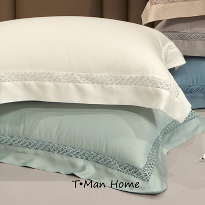 欧式60支天丝枕套一对白色高端凉爽顺滑纯色镂空枕头罩48*74cm夏