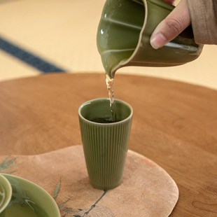耀州窑青瓷竖纹i杯主人杯家用陶瓷茶杯单个复古单杯功夫茶具品茗