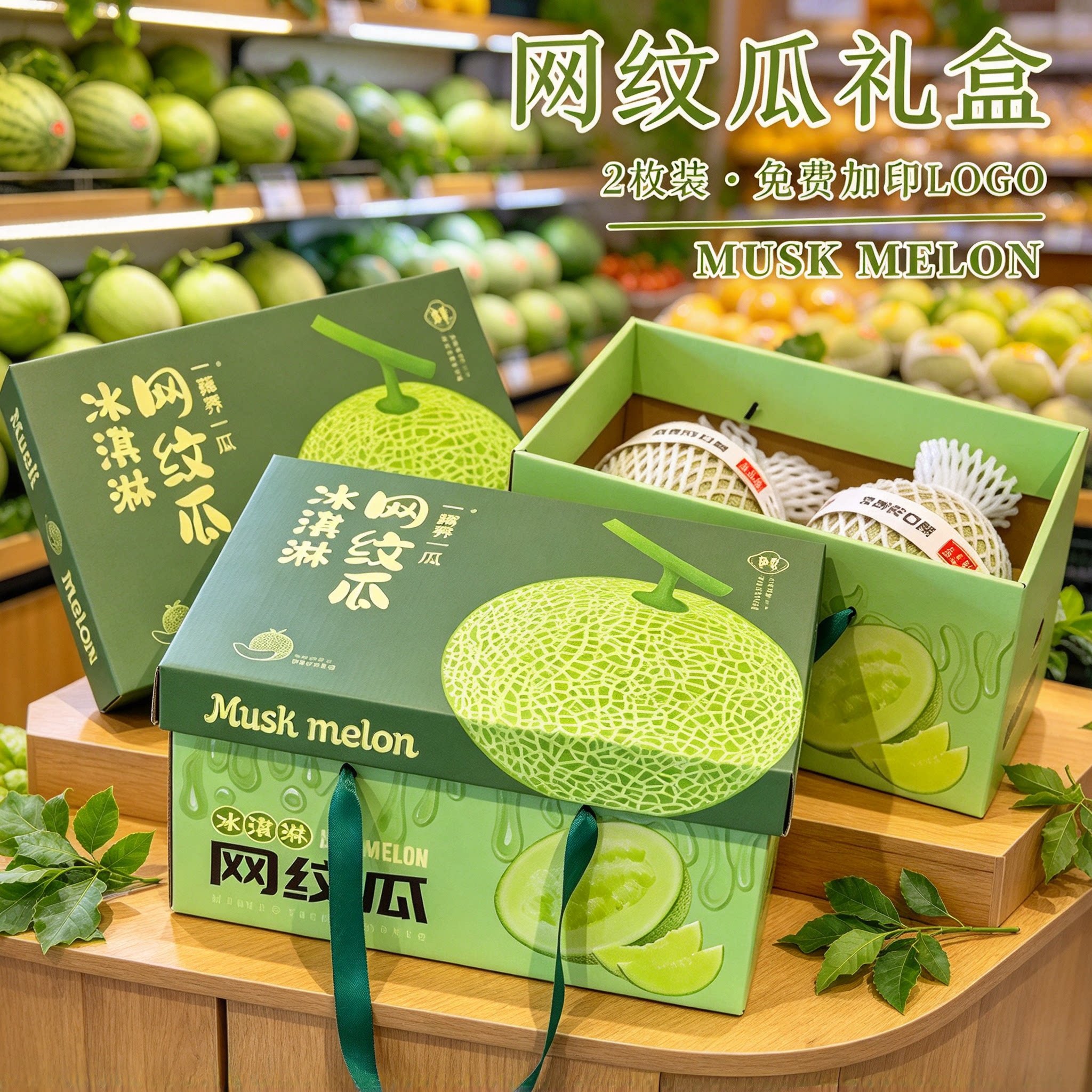 网纹瓜包装盒现货玫珑蜜瓜2粒装手提礼品盒含内托哈密瓜纸箱印刷