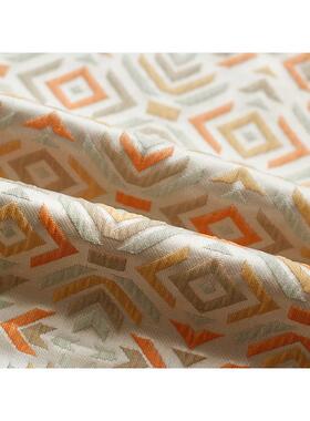 复JJ-I1-28古几何中世抱纪格纹浮雕提花面莫兰迪配色服装布料箱包