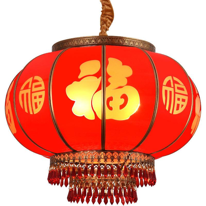 大门别墅阳台灯笼玻璃全铜大红户外防水防晒乔迁纯铜灯笼喜庆灯笼