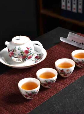 九桃五福功夫茶具装家用汝窑套办公茶杯zccj069茶轻奢礼客厅会客