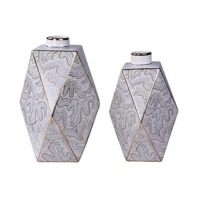 厂家直销奢新中式几何水纹图案瓷81109-01花瓶干花花轻所器酒店陶