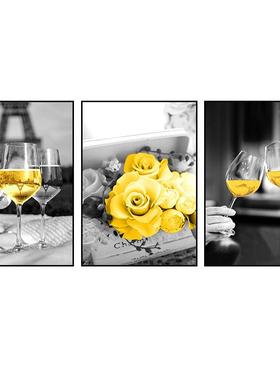 现代简约餐厅装饰画画北欧挂客厅画餐桌WEU背景墙壁杯三联酒画晶