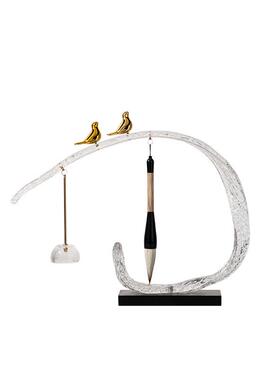 艺样贝子新中式小鸟毛笔架摆件板室房间楼处展厅书YB-ML917房茶售