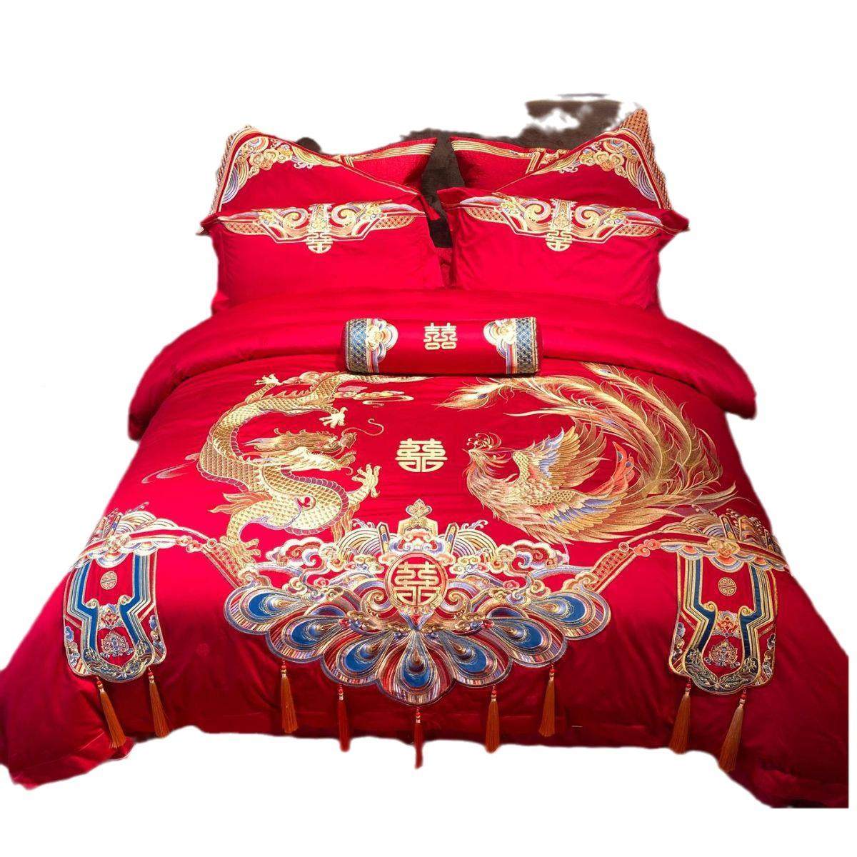 流苏吊坠婚长庆家纺红色件套100绒棉龙凤刺绣四结婚新上婚M106床,床上用品,婚庆床品套件,淘宝优惠券,粉丝福利购,淘宝优惠卷