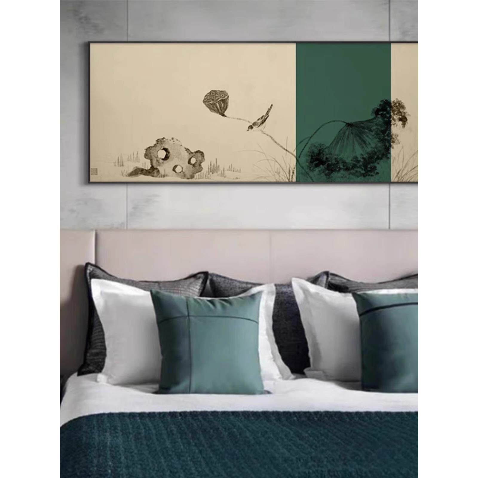新中式禅意茶室书房装饰画办公室酒店卧室横幅国画挂画客厅沙发画
