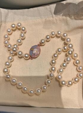 彩色搪瓷扣珍珠项链珐琅磁扣吊坠甜酷风小众磁吸锁骨链