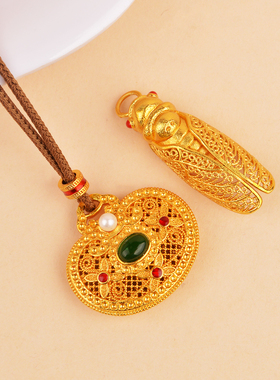 沙金花丝金蝉一鸣惊人吊坠