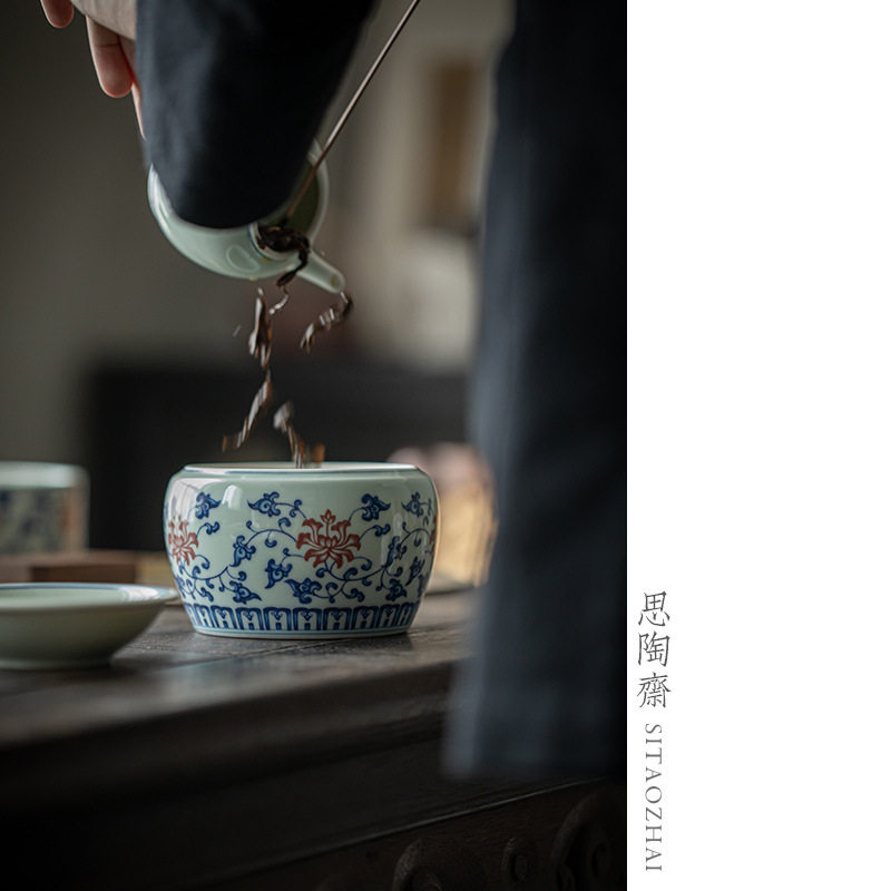 仿古青花建水中式陶瓷茶道配件茶洗杯洗小水洗干泡茶席废水缸水盂