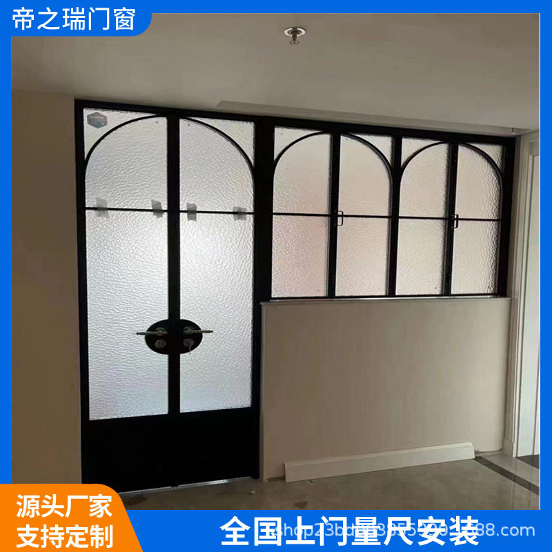法式复古门老铁门极简推拉门海棠花玻璃门铝合金防爆玻璃门
