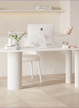 岩板岛台书桌一体小户型家用简约现代法式电脑办公桌椅奶油风轻奢