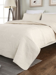 费素色米色绗缝被可盖可垫床上用品三件套床单床盖床笠 新款 免邮