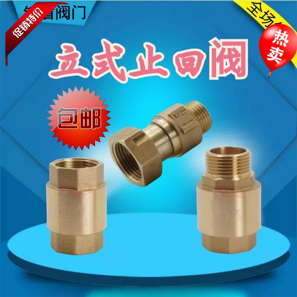 全铜立式止回阀DN15逆止阀20弹簧25水表单向阀门4分6分1寸底阀2寸