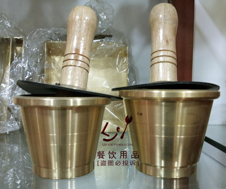 铜捣药罐药盅蒜泥器捣蒜器研钵药臼研磨粉器捣罐药房黄铜特厚大号