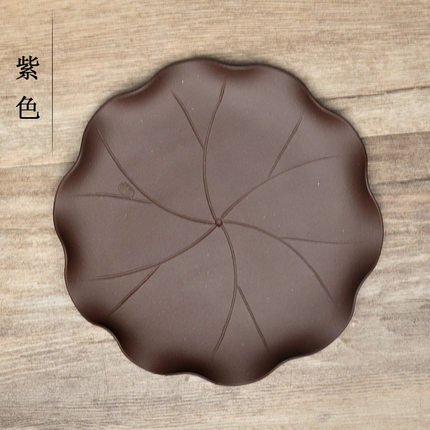 茶宠摆件精品紫h砂荷叶壶承壶垫托盘子手工果盘茶点盘茶盘家居装