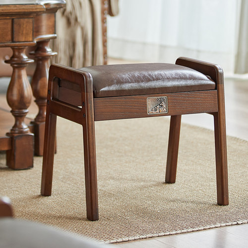 实木换鞋凳坐垫加k厚软包玄关进门口家用扶手椅子美式小板凳矮凳