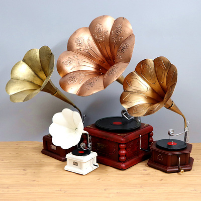 美式复古留声机模型摆p件创意家居艺术品酒吧黑胶唱片机酒柜装饰