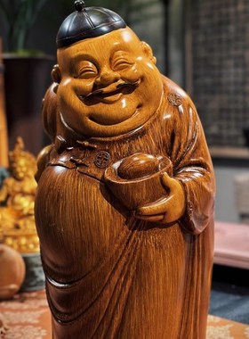 地主树脂摆件财主老爷守财v奴防竹根雕家居摆设茶室人物玄关茶空