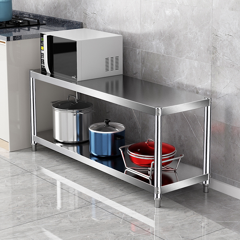 厨房置物架不g锈钢收纳微波炉灶台两层双层二层不锈钢架落地放锅