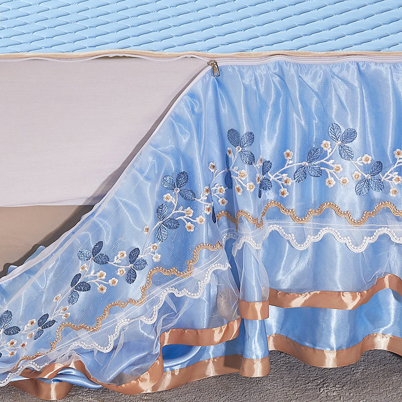 夏季空调冰丝乳胶凉席三s件套可拆卸床裙款床罩软席子可水洗折叠