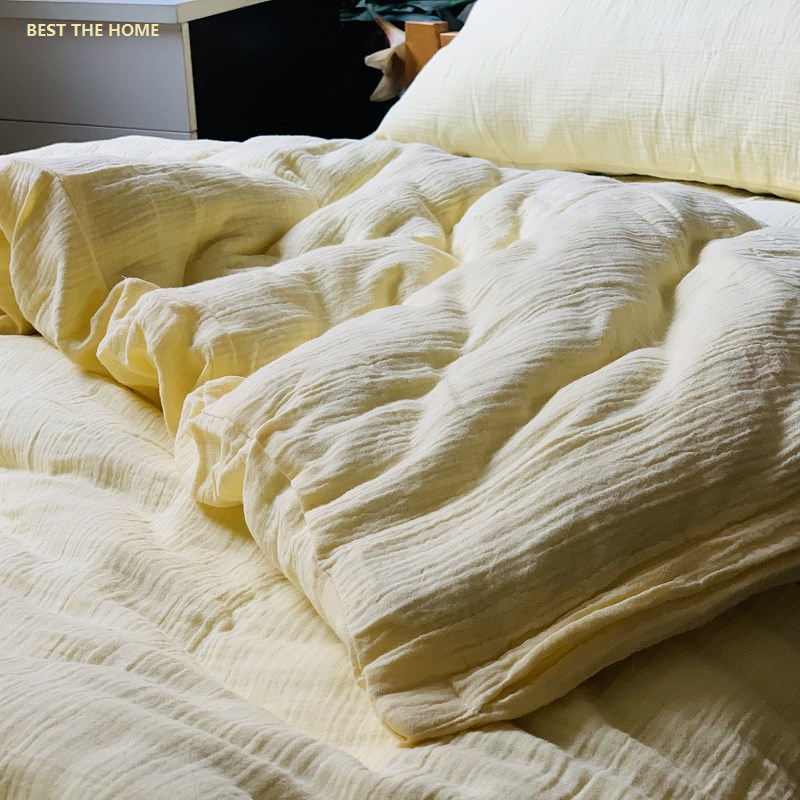 日单童装面料 新疆棉 全棉色织双层皱布床J上用品 枕套被套 有拼