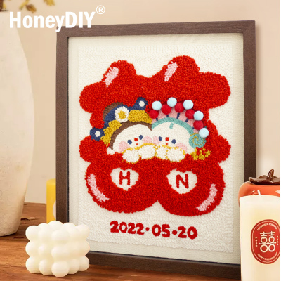 哈尼婚礼喜字戳戳绣毛线r装饰画手工diy大尺寸挂画结婚礼物送新人