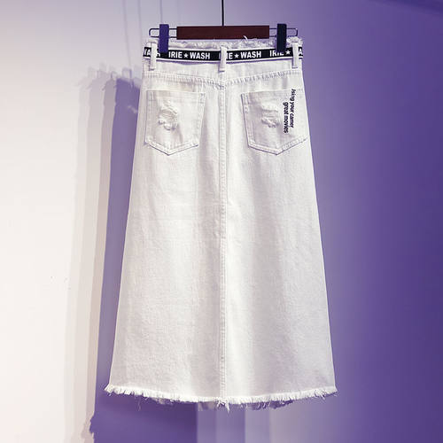 极速New Women skirt White Denim Long skirts Letter print Kor