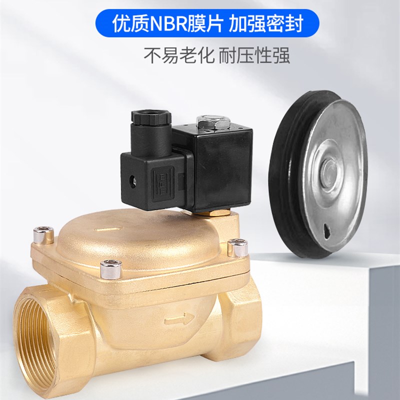 先导式常闭高压电磁阀ac220v24V12V大流量黄铜水阀气阀4分6分1寸