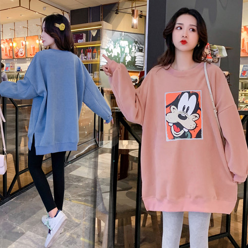 极速日时尚款加绒加厚中长版孕妇装秋冬装2021新款厚棉T外套韩版