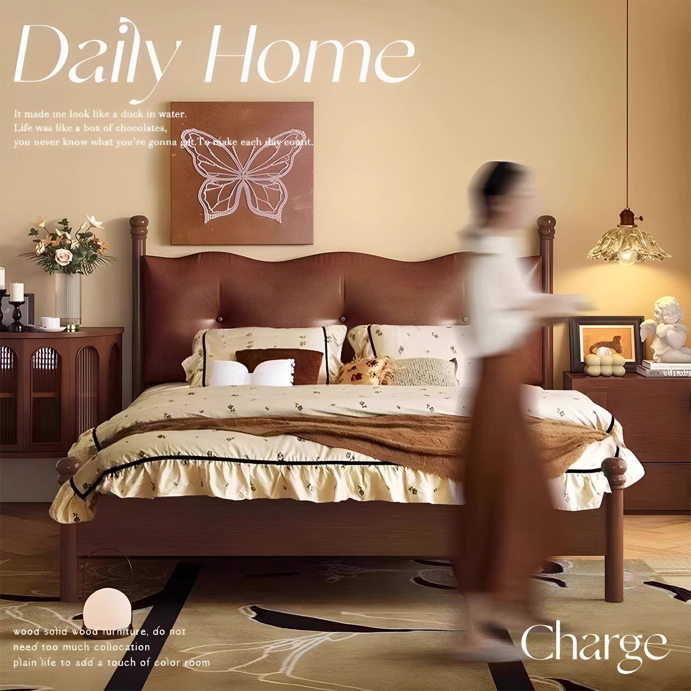 轻奢中古风法式实木床1.5M复古美式软包床现代简约1米8主卧双人床