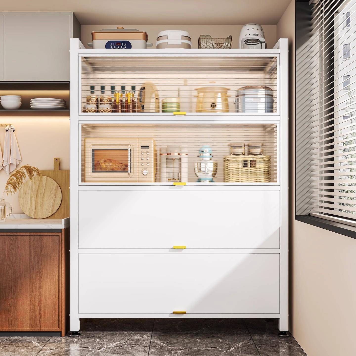 厨房收纳柜落地多层置物架微波炉橱柜碗柜带门多功能餐边储物柜子