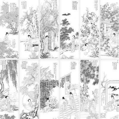 陈少梅金陵十二钗白描底稿工笔画国画传统人物临摹勾线实物打印稿