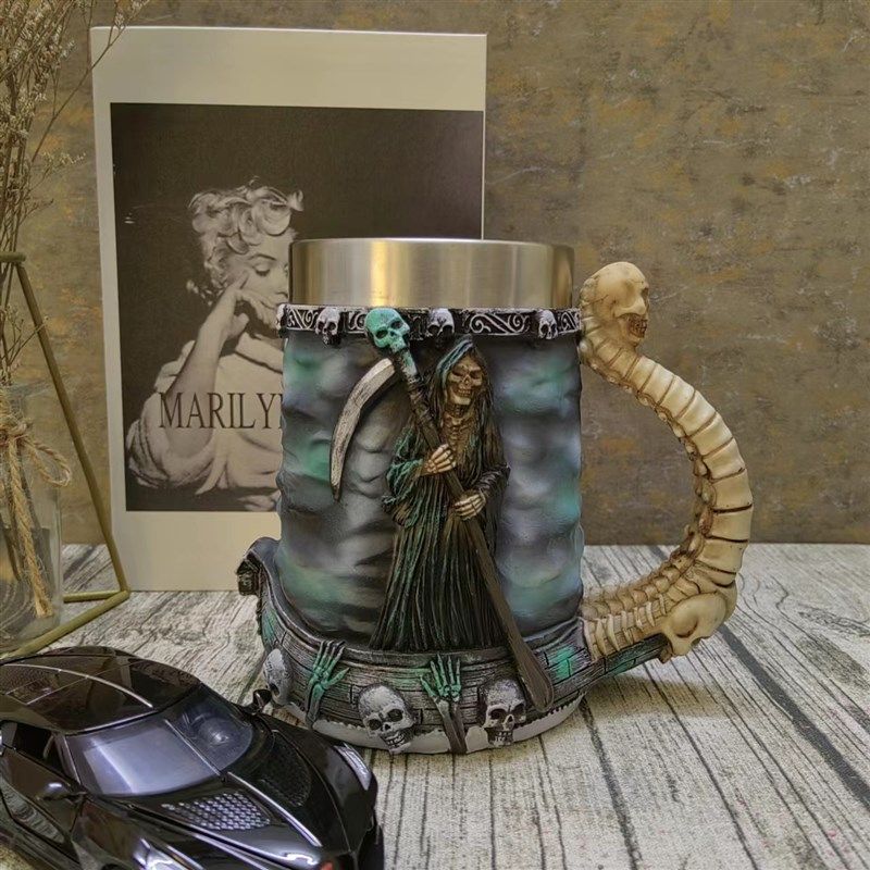 欧式啤酒杯美式304不锈钢酒杯大扎啤杯带把Q陶瓷浮雕杯酒吧个性,餐饮具,啤酒杯,淘宝优惠券,粉丝福利购,淘宝优惠卷