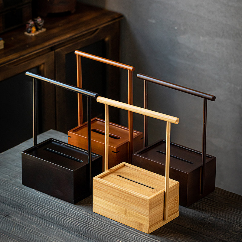 竹制提手纸巾盒 中式轻奢家用创意擦手收纳盒O 抽纸卷纸纸巾抽纸,收纳整理,桌面收纳盒,淘宝优惠券,粉丝福利购,淘宝优惠卷