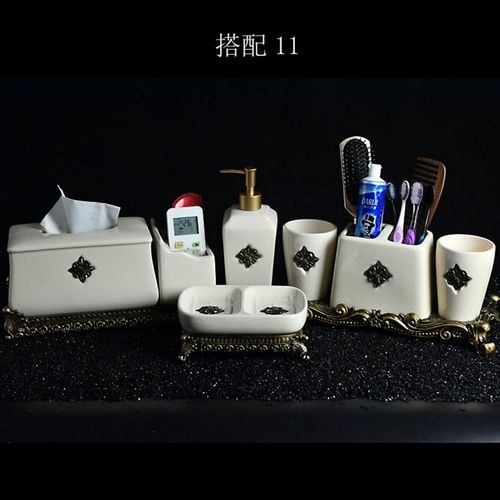 欧式奢华卫浴陶五件套装浴室漱口杯牙刷杯M洗漱套件卫浴洗漱套件