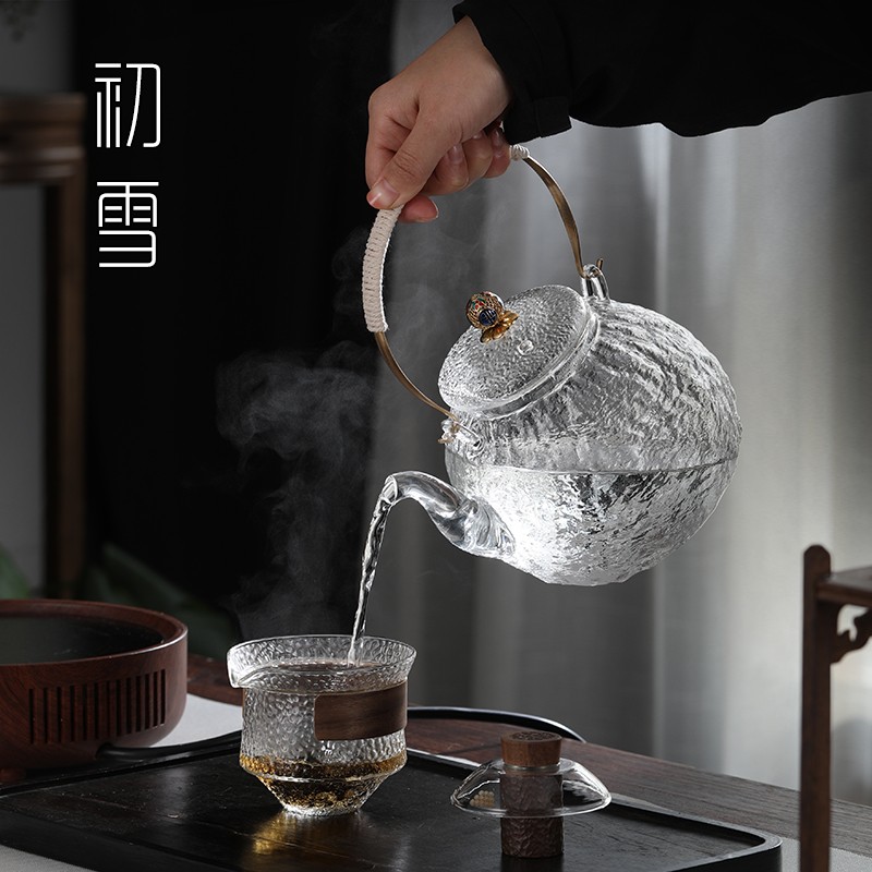 锤纹提梁壶大容量烧水壶泡茶专用电陶炉H可明火加热玻璃茶壶耐高
